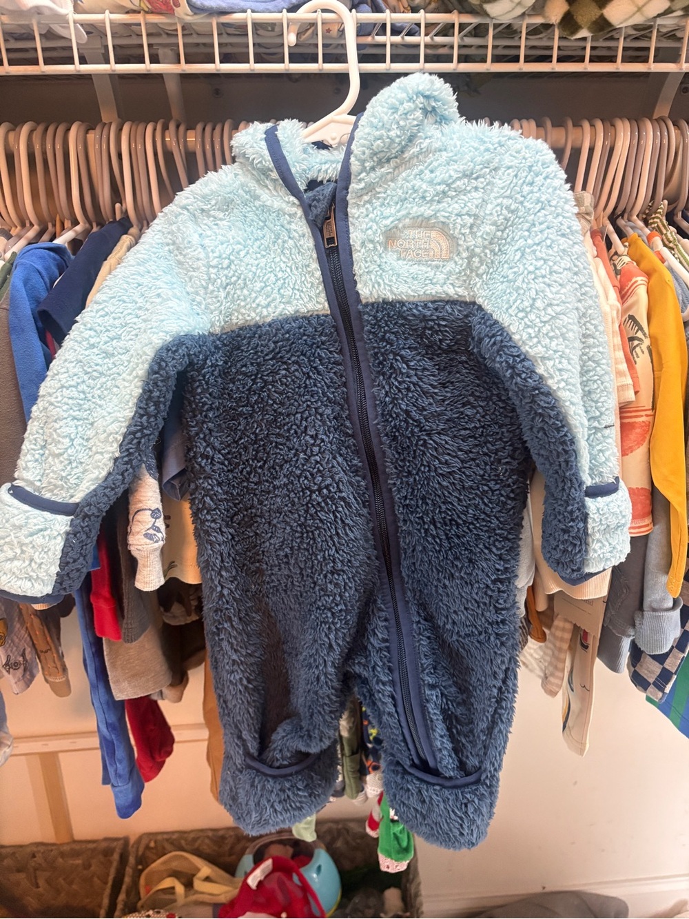 The North Face Two-Tone Sherpa Infant One-Piece - Light Blue & Navy